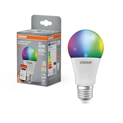 Afbeelding van OSRAM SMART+ RGBW, E27 LED lamp met Matter over Wifi, speciaal ontworpen voor ALEXA eenvoudige installatie één klik, vervangt 60W, warm wit tot koel (2700 6500K), RGB kleuren, 1 pack