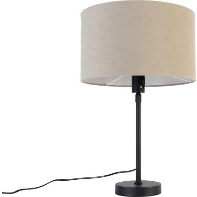 Afbeelding van QAZQA Tafellamp zwart verstelbaar met kap lichtbruin 35 cm Parte