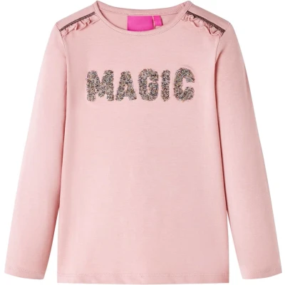 Afbeelding van Kindershirt met lange mouwen woord in glitters 116 lichtroze