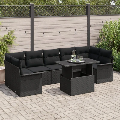 Afbeelding van vidaXL 8 delige tuinbankset met kussens Zwart Poly Rattan