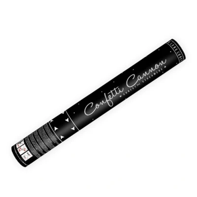 Afbeelding van Partydeco Confetti kanon met slingers, zilver, 40cm (1 pkt / 1 st.)