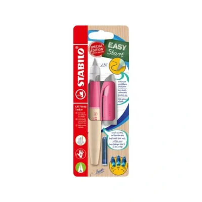 Afbeelding van Ergonomische schoolvulpen voor rechtshandigen met beginners punt A STABILO EASYbirdy Timber in roze 1 stuks inclusief inktvulling Schrijfkleur blauw (uitwisbaar)