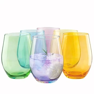Afbeelding van gekleurde waterglazen glazen 580 ml set van 6 drinkbekers Highball drinkglazen grote beker vaatwasmachinebestendig Collectie Phoebe Rainbow