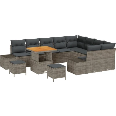 Afbeelding van vidaXL 12 Delige Tuin Sofa Set met Kussens Grijs Poly Rattan Acacia