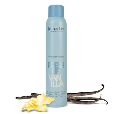 Afbeelding van Jean &amp; Len Droogshampoo Fresh Up Vanilla, gemakkelijk uit te borstelen, geeft het haar extra grip, met direct fris effect, vanille amandelgeur, zonder parabenen en siliconen, veganistisch, 200 ml