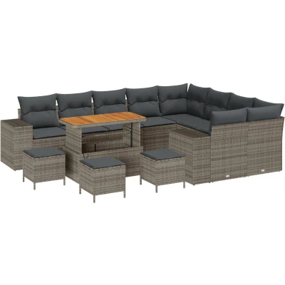 Afbeelding van vidaXL 13 delige Tuin Sofa Set met Kussens Grijs Poly Rattan Acacia