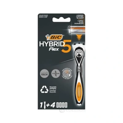 Afbeelding van BIC Hybrid 5 Flex scheerapparaat voor heren, nat met 4 verwisselbare messen elk messen, aloë vera en vitamine E, precisietrimmer