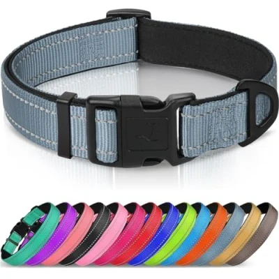 Afbeelding van Joytale Hondenhalsband met Veiligheidsgesp, Reflecterende Verstelbare Halsbanden Zachte Neopreen Vulling Huisdier, Veiligheidskraag voor Kleine Honden Huisdieren, S, Grijs