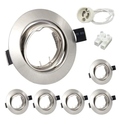 Afbeelding van Wondlumi Set van 6 LED inbouwspots frame GU10 inbouwlampen draaibare spots 230V geborsteld roestvrij staal rond plafondspots incl. fitting voor LED/halogeen