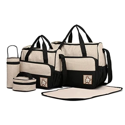 Afbeelding van Miss Lulu Totes 5 stks Baby luier veranderende multifunctionele Messenger ziekenhuis moederschap polyester tas (Zwart)