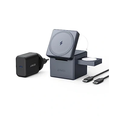 Afbeelding van Anker 3 in 1 Cube with MagSafe Charger wireless charging solution for your iPhone, Apple Watch, and AirPods Always Travel Ready Made