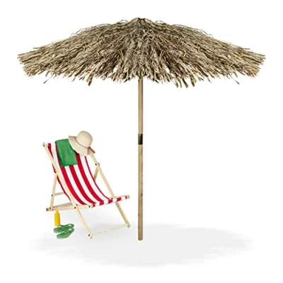 Afbeelding van Relaxdays strandparasol Hawaï tropische parasol palmbladeren weerbestendig natuur XXL