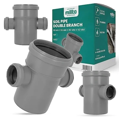 Afbeelding van Millto™ afvoerbuis, dubbele aftakking, 110 x 50 cm, grijs, afvalsysteem, , rioleringsaansluiting, verbindingsstuk voor riolering, polypropyleen