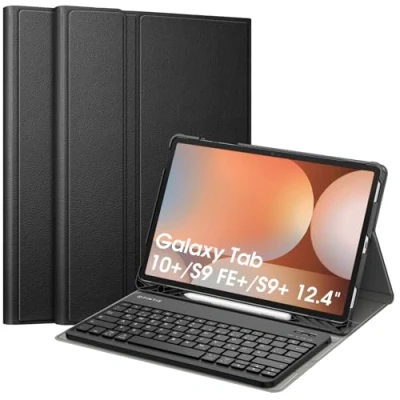Afbeelding van Fintie toetsenbordhoes voor Samsung Galaxy Tab S9 FE Plus/Tab Plus 12,4 inch 2023 tablet, met magnetisch afneembaar Duits bluetooth toetsenbord, zwart