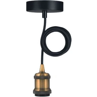 Afbeelding van BAILEY HANGLAMP OSLO E27 ANTIEK GOUD MET 1.5M TEXTIELSNOER ZWART 2X0.75MM2 EN PLAFONDKAP CLII MAX 60W