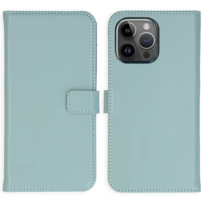 Afbeelding van Apple iPhone 15 Pro Max Hoesje Echt leder Selencia Bookcase Lichtblauw Telefoonhoesje