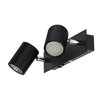 Afbeelding van ledscom.de Wandspot WAIKA, tweelichts, met schakelaar, zwart mat, incl. GU10 LED lampen elk 227lm warm wit