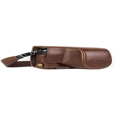 Afbeelding van MegaGear MG1301 Ever Ready Leren Camera Case met Draagriem en Batterijtoegang, voor Panasonic Lumix Dmc Gx85, Gx80 12 32mm Lens, Donkerbruin
