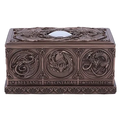 Afbeelding van Nemesis Now Dragons of the Sabbats Tarot Box 14,5 cm, hars, brons, Anne Stokes Fantasy Giftware, Card Box, afgewerkt in opbergdoos, gegoten de fijnste handgeschilderd