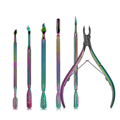Afbeelding van KADS Nagelriem Pusher Remover met Symphony Nipper Rainbow Rvs Manicure Nail Art Tool Set