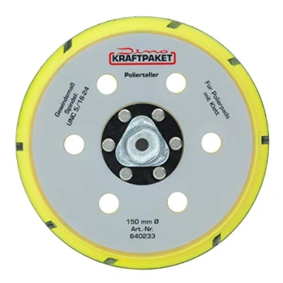 Afbeelding van Dino KRAFTPAKET 640233 150 mm steunplaat M8 met klittenband polijstschijf voor excentrische polijstmachine 950W 21/15mm, 900W 21/15/9mm hub, geel
