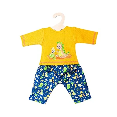 Afbeelding van Heless 1134 kledingset voor poppen in dino design, 2 delig met gebreide trui en kleurrijke bedrukte broek, maat 28 35 cm