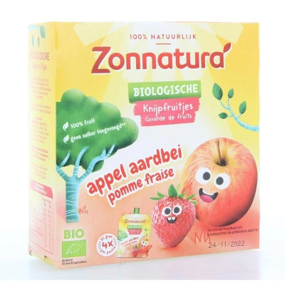 Afbeelding van 6x Zonnatura Knijpfruit Appel/Aardbei Biologisch 4 x 85 gr