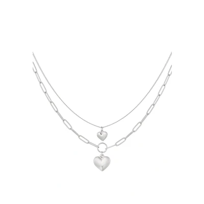 Afbeelding van Yehwang Ketting Dubbele schakelketting met hartjes Stainless Steel Zilverkleurig