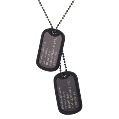 Afbeelding van Dogtag ketting Heren Edelstaal Mendes 70cm Zwart