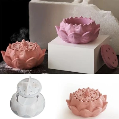 Afbeelding van JS MOLD Lotus Kaarsenhouder, siliconen vorm, set van epoxyhars, doe het zelf, gietvormen, voor sieraden, cosmetica, opbergdoos, kaars, bloempot