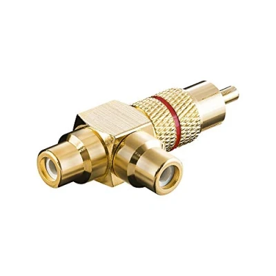 Afbeelding van 1x Tulp (m) 2x (v) audio adapter/splitter rood / verguld (metaal)