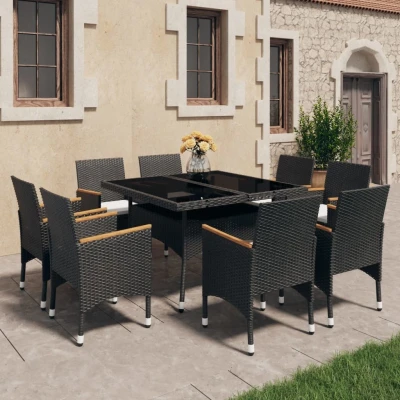 Afbeelding van 9 delige Tuinset poly rattan en acaciahout zwart