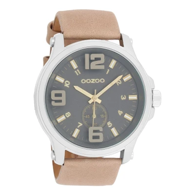 Afbeelding van OOZOO Timepieces Zilverkleurige horloge met zand leren band C6455