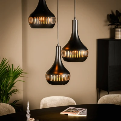Afbeelding van Vurna Janelle hanglamp 3L 60 cm kegel zwart Staal