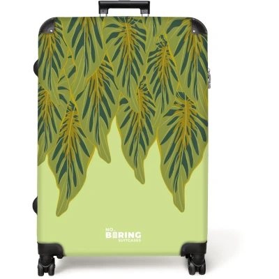 Afbeelding van NoBoringSuitcases.com® Koffer groot Reiskoffer lichtgewicht Groen met bladeren Rolkoffer 4 wielen Grote trolley XL 98 liter bagage
