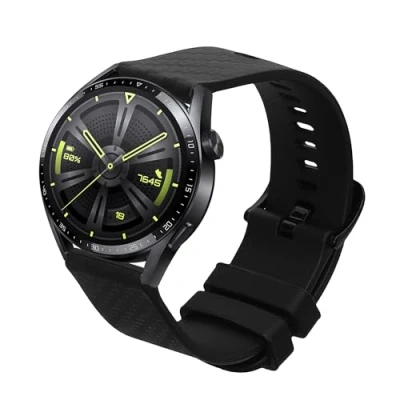 Afbeelding van kwmobile Sporthorloge bandje geschikt voor Huawei Watch GT3 Pro 46mm / GT 42mm horlogeband Siliconen smartwatch band met carbon print in zwart