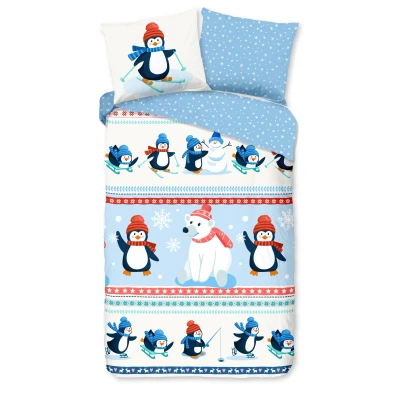 Afbeelding van Dekbedovertrek Good Morning Penguins Multi Flanel 140 x 200 / 220 cm 1 Persoons