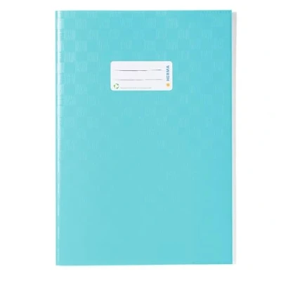 Afbeelding van HERMA 7456 A4 Bast Turquoise notitieboekhoes met etiketten en baststructuur van duurzame &amp; afwasbare polypropyleenfolie, voor schoolschriften, gekleurd