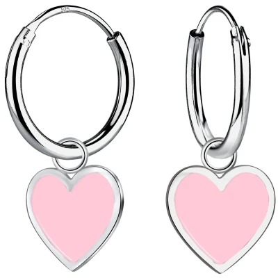 Afbeelding van JoyS Zilveren hartje bedel oorbellen oorringen roze hart rhodium / gehodineerd