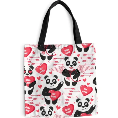 Afbeelding van Schoudertas Strandtas Shopper Panda Liefde Relatie 40x40 cm Katoenen tas