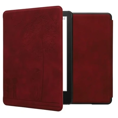 Afbeelding van kwmobile e reader hoesje geschikt voor Amazon Kindle Paperwhite 11. Generation 2021 hoes Ereader flip case met standaard Kunstleren cover Paardenbloemen Liefde design in donkerrood