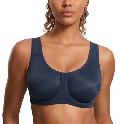 Afbeelding van SYROKAN Sportbeha Vrouwen Max Control Solid High Impact Plus Size Onderdraad Sport BH met beugel voor grote maten Marine 5 80D