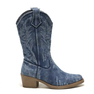 Afbeelding van Smile Favorites® Dames Cowboylaarzen met Hak Blauw Stof Maat 40