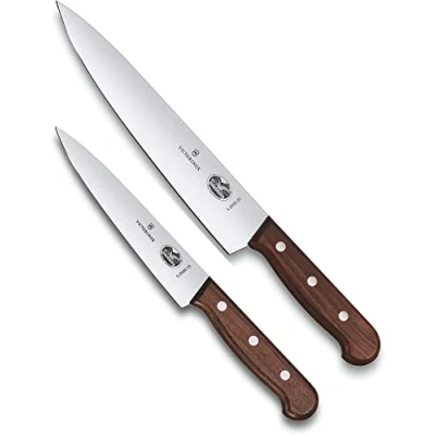 Afbeelding van Victorinox, 5.1050.2G, Wood, Tranchier Set, 2 teilig, Extra scharfe Klinge, mit geradem Schliff, edlem Holzgriff, Braun, Made in Switzerland,