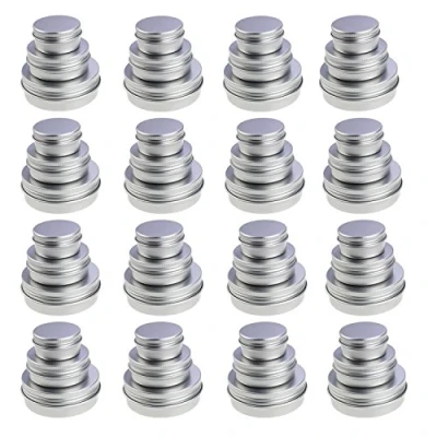 Afbeelding van 48 stuks ronde aluminium blikjes, schroefdeksel, metalen lege objectglaasjes (gemengde maten), zilver