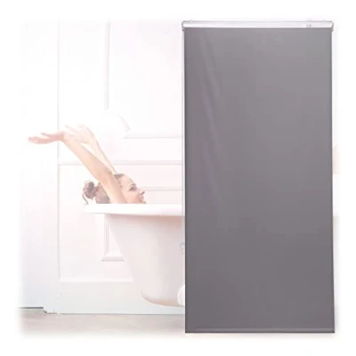 Afbeelding van Relaxdays Douche rolgordijn grijs douchegordijn bad plafondmontage gordijn badkamer 80x240cm