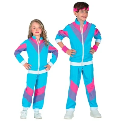 Afbeelding van Widmann Jaren 80 &amp; 90 Kostuum Lekker Sportief Retro Trainingspak Blauw Kind Maat 158 Carnavalskleding Verkleedkleding
