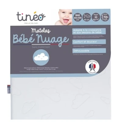 Afbeelding van Tinéo Babymatras 60 x 120 10 cm geschikt voor groei en behoeften van baby&#039;s afneembare overtrek gemaakt in Frankrijk