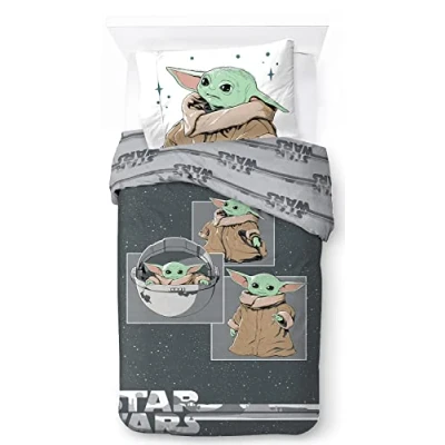 Afbeelding van Jay Franco Star Wars Mandalorian Curious Child 100% katoen kinderbeddengoedset 135x200 cm eenpersoonsbed grootte dekbedovertrek kussensloop 50x70