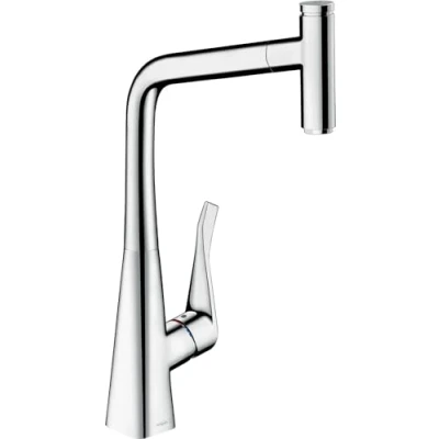 Afbeelding van hansgrohe Metris Select Eengreeps keukenkraan (comfort hoogte 320 mm, met uittrekbare uitloop en slangbox) chroom